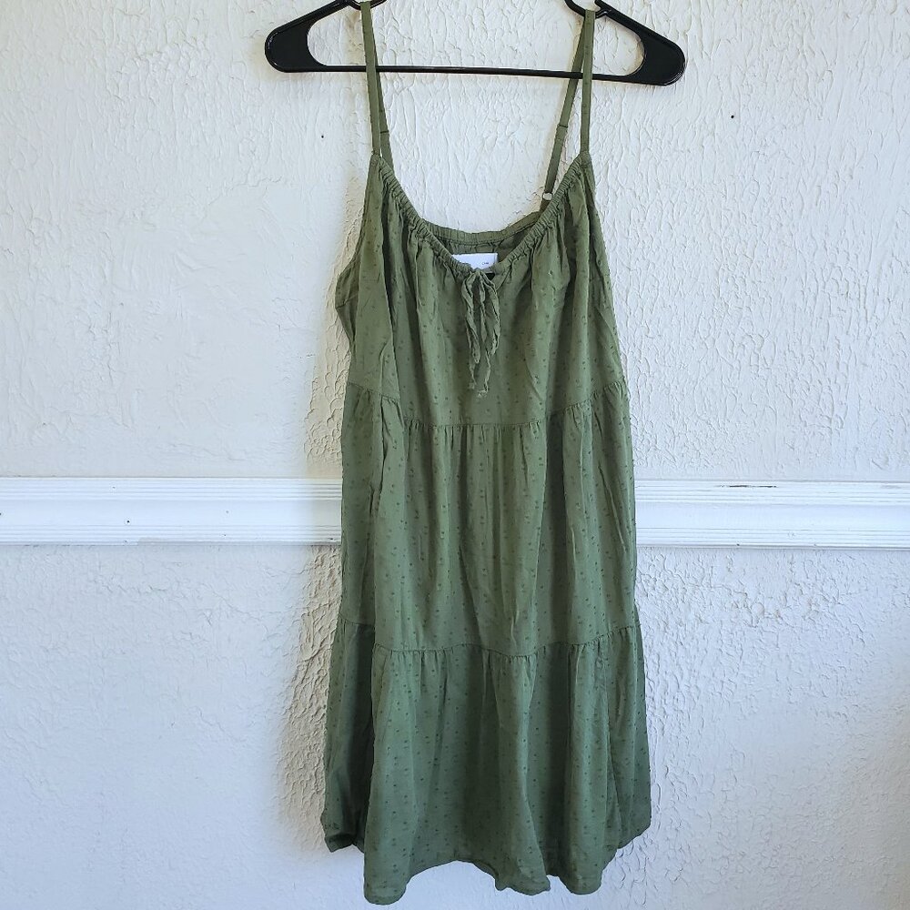 Old Navy Tiered Swiss Dot Mini Swing Dress, Green, Women's Small